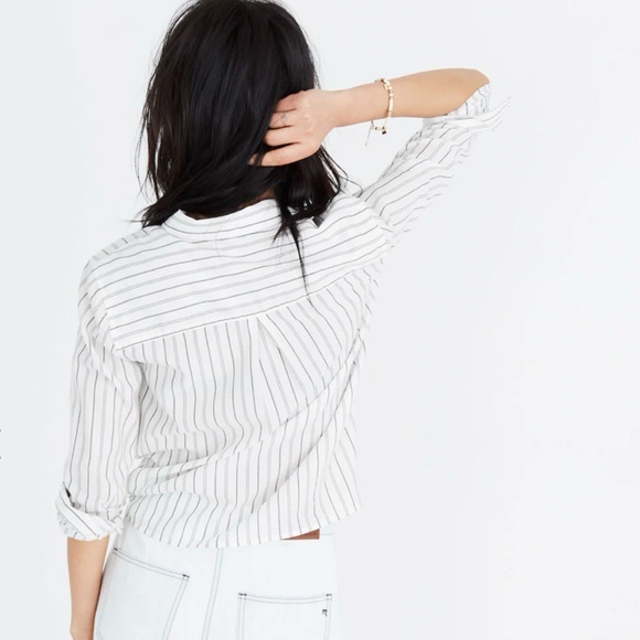 Madewell White Darcy Stripe Front Tie Button Down Top Size Medium - Picture 3 of 9